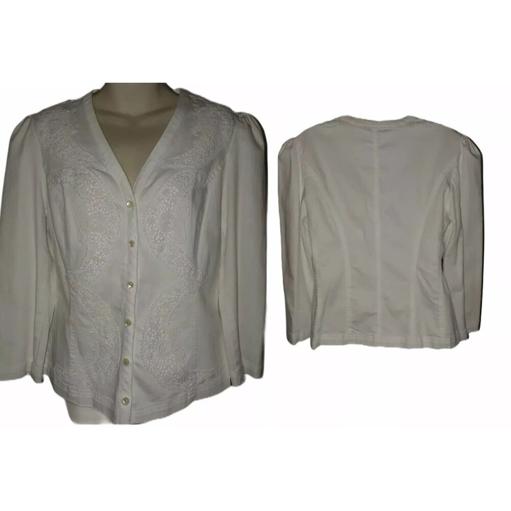 Chaps White Button Front Jean Cardigan Blazer Jacket Size Large